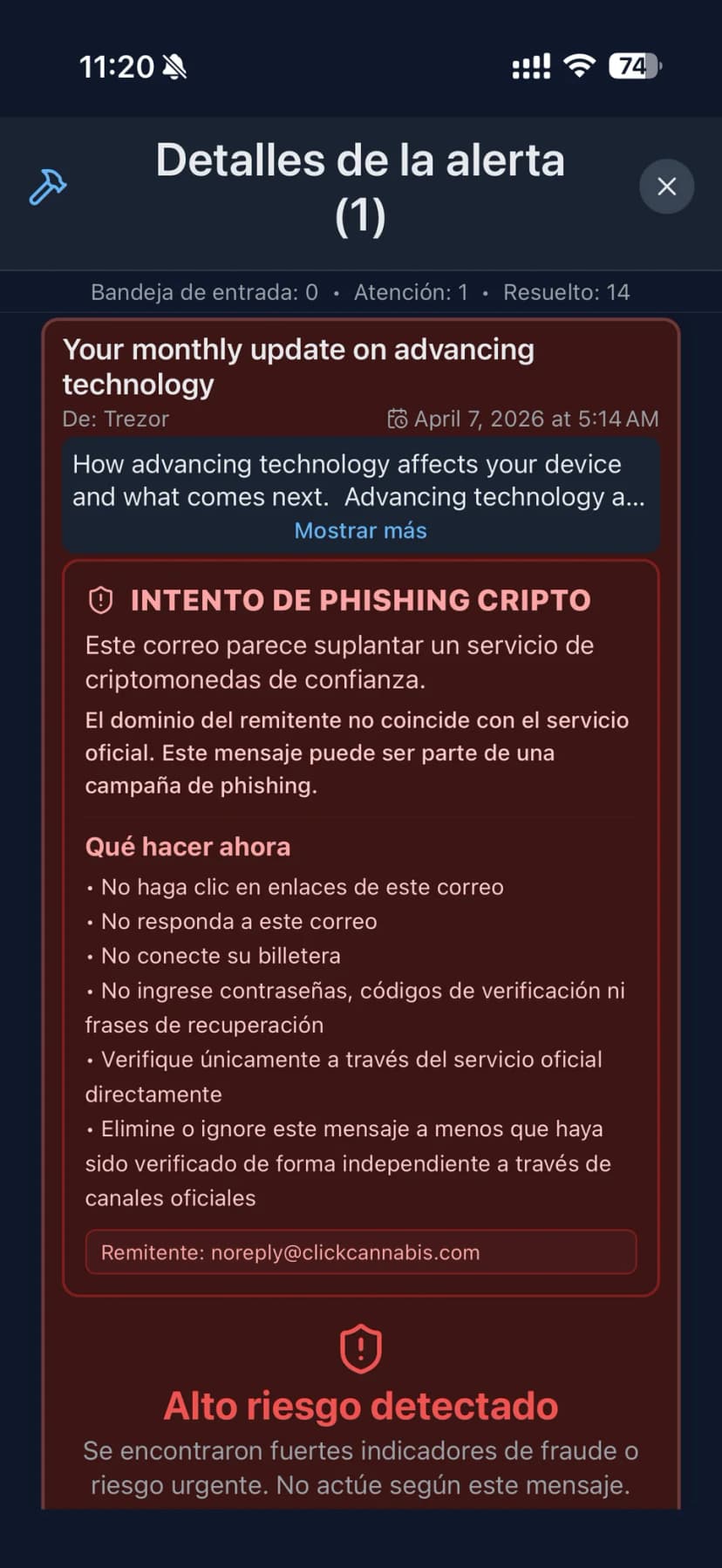 Desglose completo de alertas