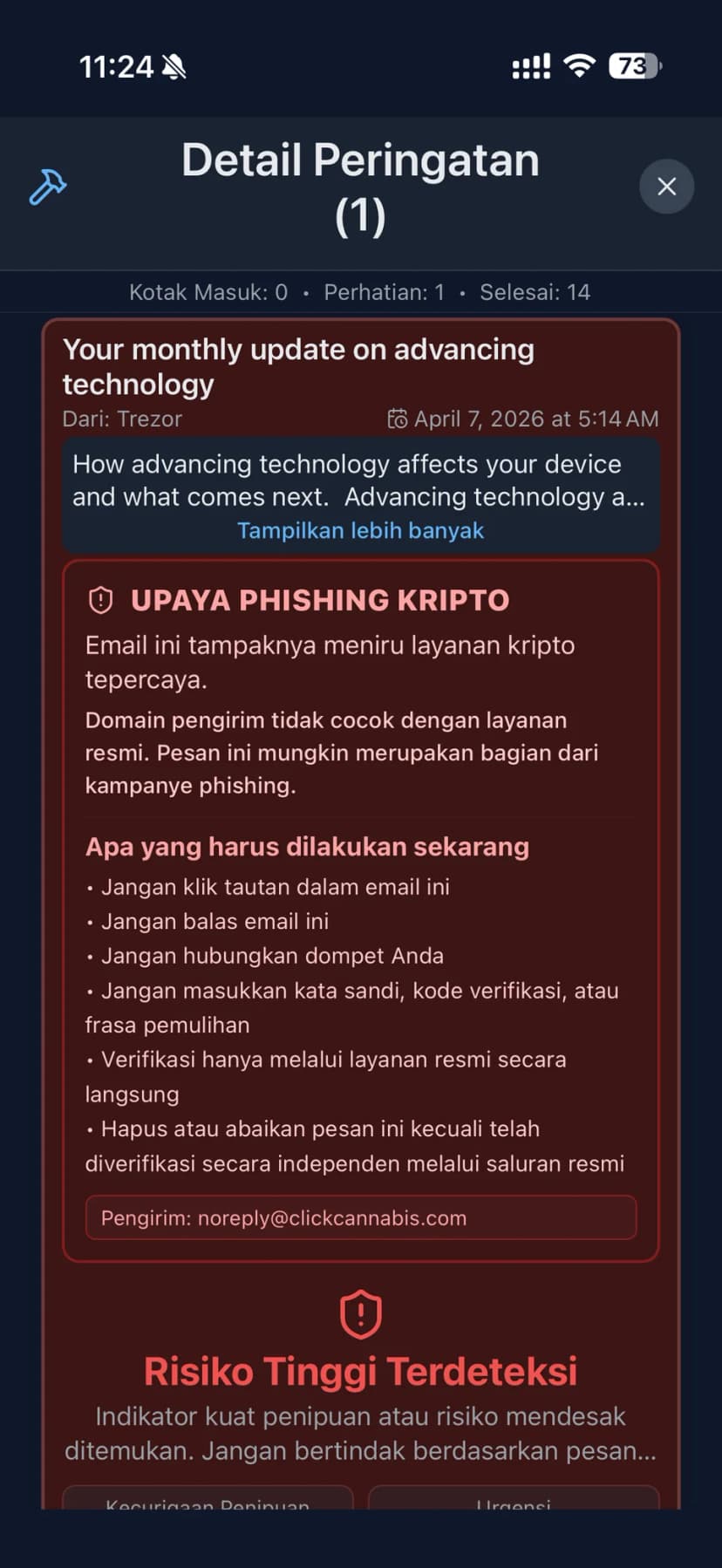 Rincian peringatan lengkap