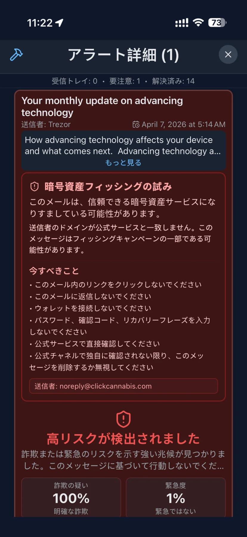 完全なアラート詳細
