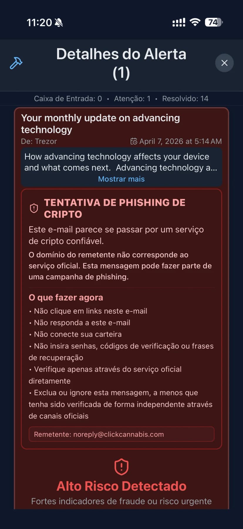 Detalhamento completo de alertas