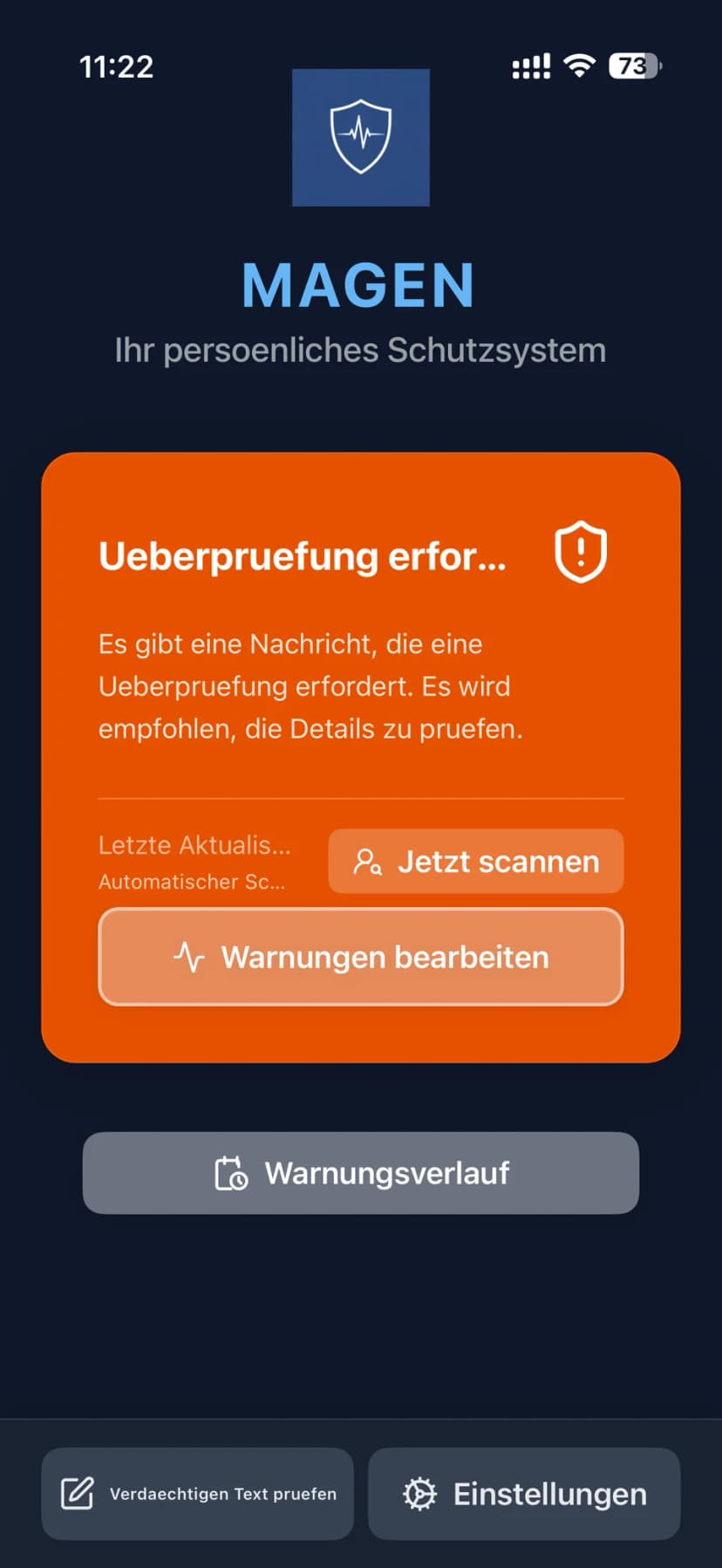 Überprüfung erforderlich auf einen Blick
