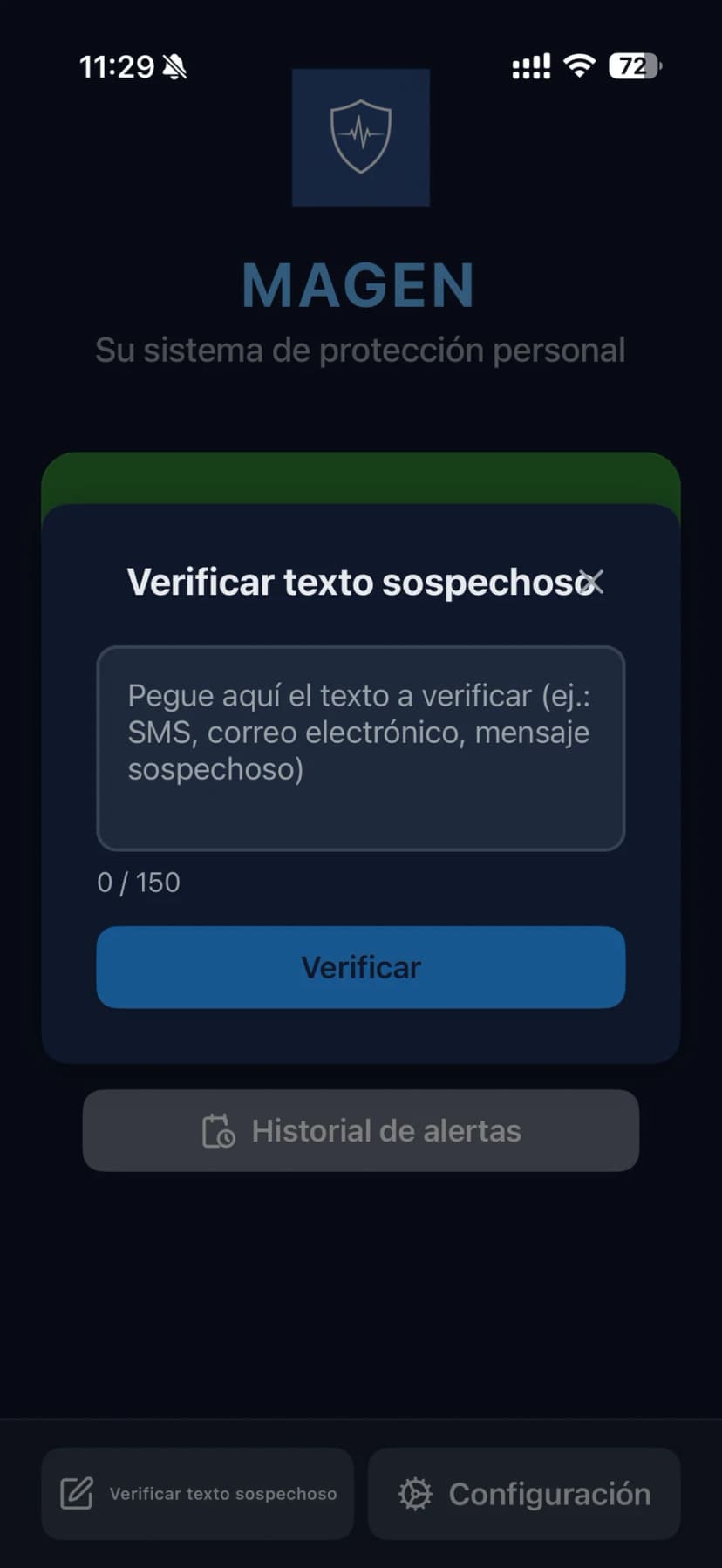 Verificación de texto sospechoso