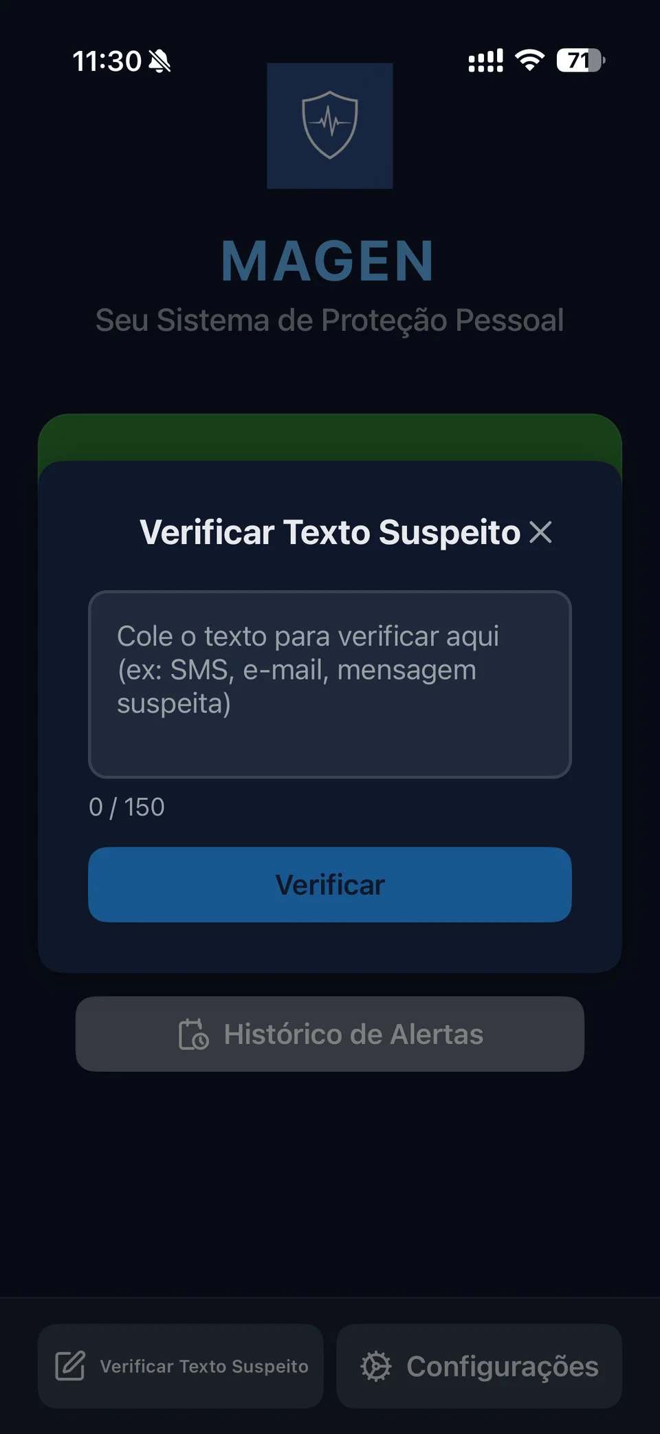 Verificação de texto suspeito